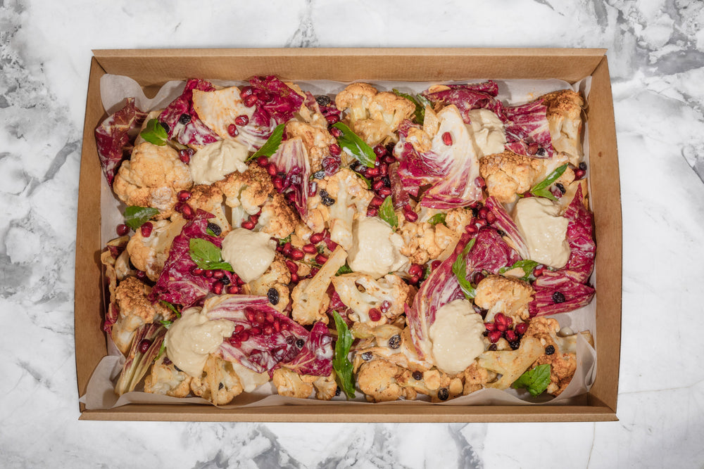 Harissa cauliflower, pomegranate and toasted almond